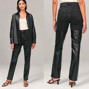 Abercrombie & Fitch | 90s Straight Jeans Black Faux Leather | Women's 25 0s
